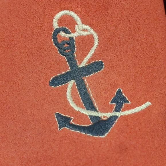 L.L. Bean Mules Womens Size 8M Red/Pink Anchor Nautical Suede Slip On Clog Shoes - Picture 3 of 11